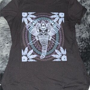 Black Graphic Elephant Print Women's Top